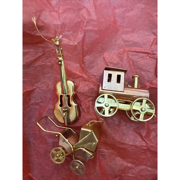 The Unbranded Brand Other - Train Instrument Stroller Gold Lot Christmas Ornament Holiday Decoration